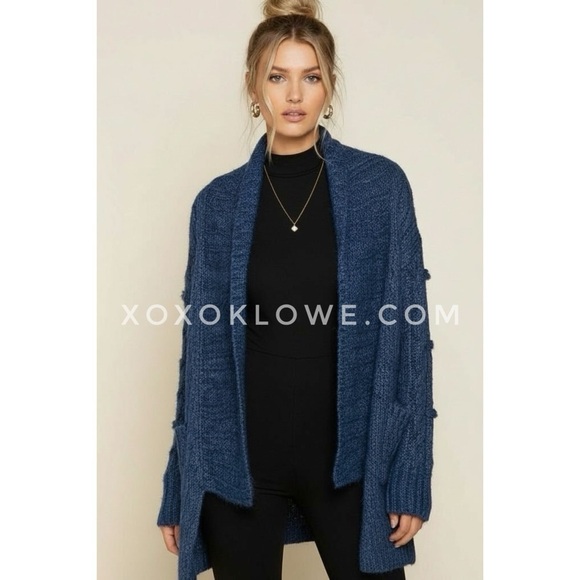 POL Sweaters - POL Ocean Blue Open Front Cable Knit Cardigan | Relaxed Fit